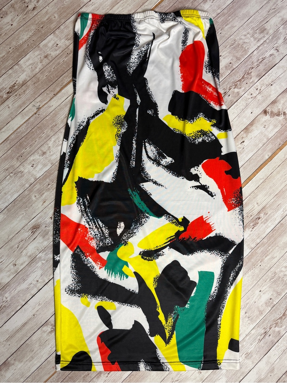 Abstract Brushstroke Midi Skirt in Black, White, Yellow, Red, Green